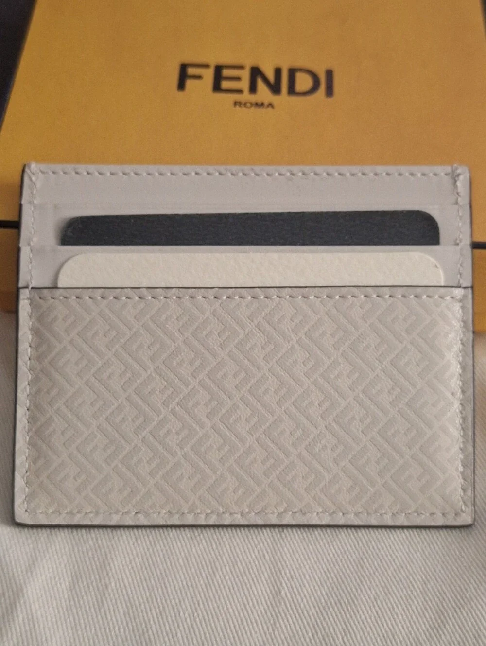 Fendi White Embossed Leather Card Holder